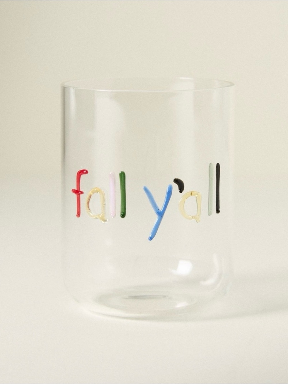 Anthropologie Clear Tumbler with Multicolor 'fall y'all' Lettering